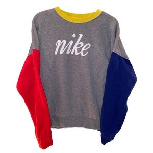 NIKE Retro Block Tricolor Pullover Sweatshirt - Red Blue Yellow Grey